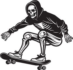 Bone Rider: Skeleton on Skateboard Vector Icon Spine-Crushing Skate: Skeleton on Skateboard Black Logo