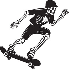 Rad Remains: Skeleton Riding Skateboard Black Logo Skateboarding Skeleton: Black Logo Icon Design with Bones