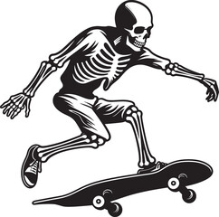 Grim Grind: Skateboarding Skeleton Black Icon Design Rad Remains: Skeleton Riding Skateboard Black Logo