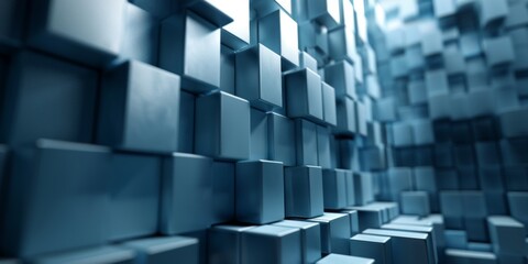 A blue wall of cubes with a white background - stock background.