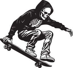 Radical Remains: Skeleton Riding Skateboard Vector Design Ollie Ossuary: Skeleton on Skateboard Black Logo Icon