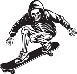 Ramp Rider: Skeleton Skater Black Logo Icon Ghostly Grind: Skeleton on Skateboard Vector Design