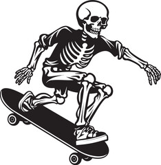 Bone Thrasher: Skeleton on Skateboard Black Logo Icon Skater's Shadow: Skateboarding Skeleton Black Icon Design