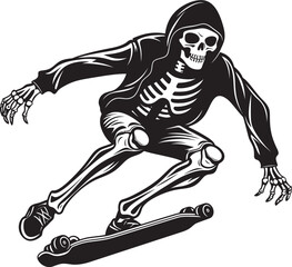 Skater's Shadow: Skateboarding Skeleton Black Icon Design Radical Remains: Skeleton on Skateboard Vector Black Logo