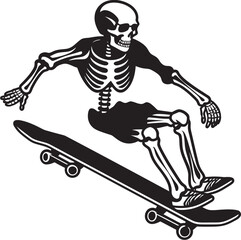 Ollie Ossuary: Skeleton on Skateboard Vector Art Literary Bones: Skeleton Reading a Book Black Logo Icon