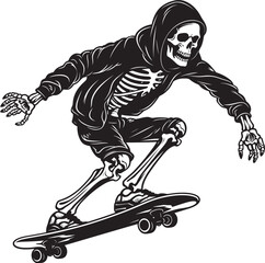 Skeletal Skater: Skateboarding Skeleton Vector Black Icon Spine Thrasher: Skeleton on Skateboard Black Logo Icon Design