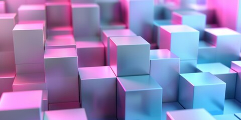 A close up of a bunch of cubes in a blue and pink color scheme - stock background.