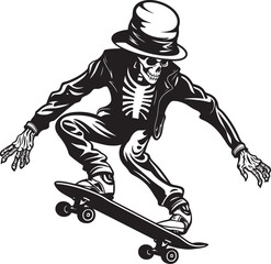 Bone Shredder: Skeleton Riding Skateboard Vector Design Grind Reaper: Skeleton on Skateboard Black Logo