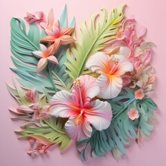 Obraz premium Bouquet. Flowers. Postcard. Exotic tropical plants. Hibiscus