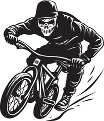 Spine-Chilling Cyclist: Skeleton BMX Rider Black Logo Bone Crusher: Skeleton Performing Stunts on BMX Black Icon