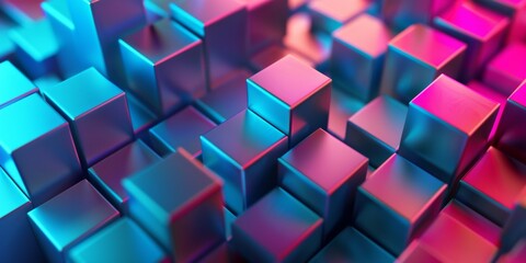 A colorful image of many cubes in various shades of blue and purple - stock background.