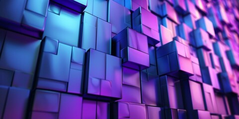 Fototapeta premium A wall of purple cubes with a blue background - stock background.