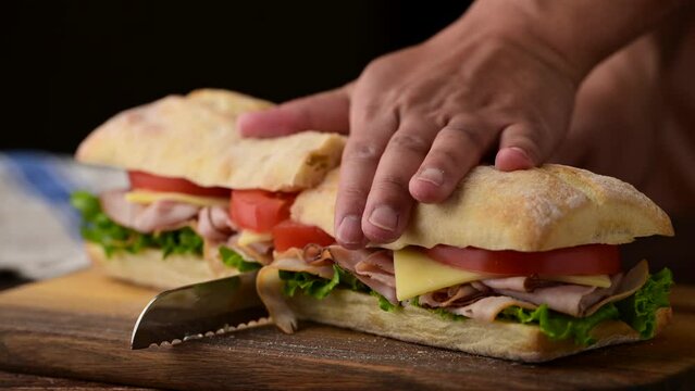 submarine sandwich with turkey and black forest ham