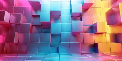 A colorful wall of cubes with a blue and pink background - stock background.