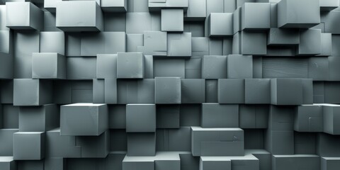 A wall made of gray blocks with a gray background - stock background.