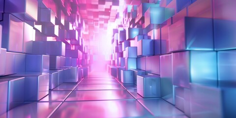 A blue and pink room with many blocks - stock background.