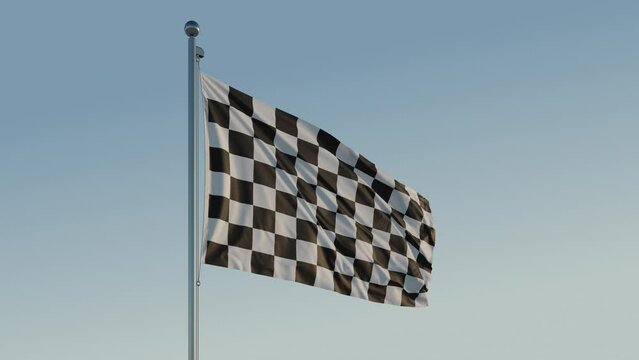 Checkered Flag loop looping Cinematic Realistic Waving Motion Blue Sky