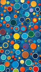 A colorful illustration with circles in various colors on a blue background. 