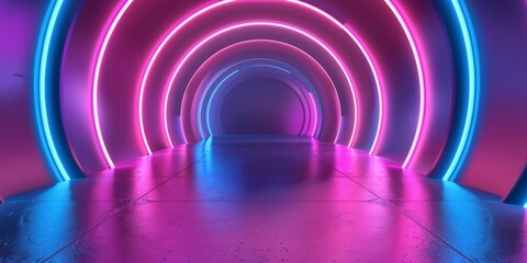 A neon colored tunnel with a blue and pink glow - stock background.