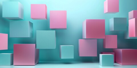 A wall of pink and blue cubes with a blue background - stock background.