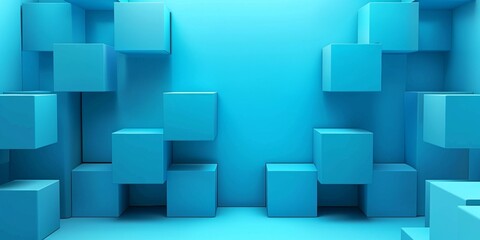 A blue wall with many blue cubes on it - stock background.