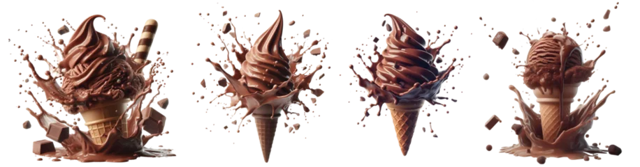 Tuinposter chocolate ice cream cone isolated png with splash © G-Design