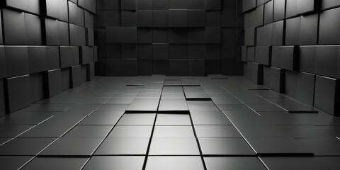 A black room with a lot of gray blocks - stock background.