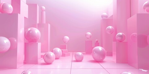 A pink room with pink balls scattered around - stock background.