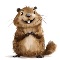 Cute Funny Cartoon Beaver, Illustration for Children Book, Generative AI