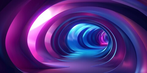 Fototapeta premium A purple and blue spiral tunnel with a light shining on it - stock background.