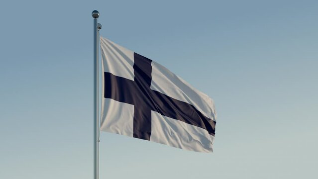 Finland Helsinki Flag loop looping Cinematic Realistic Waving Motion Blue Sky