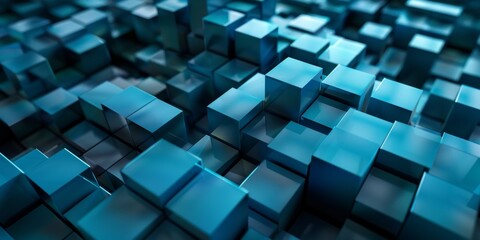 A blue image of a wall made of blue cubes - stock background.