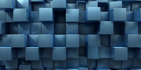 A blue wall of cubes with a metallic sheen - stock background.