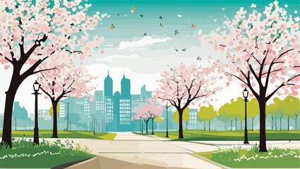 City Greenery: Vibrant Spring Scene with Trees