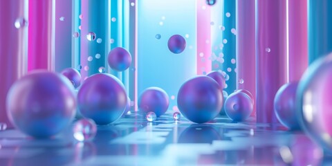 A room full of colorful spheres floating in the air - stock background.