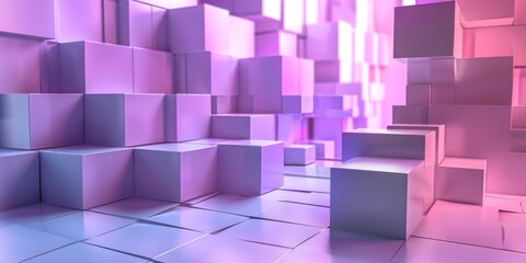 A room full of pink cubes with a purple background - stock background.