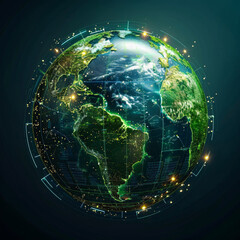 A digital globe highlighting carbon credit markets and green investment opportunities across the world