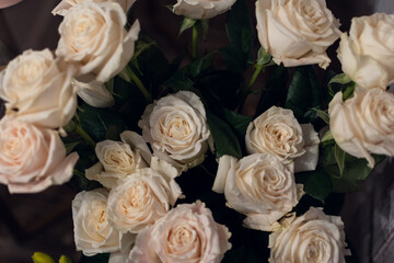 Bouquet of roses close-up. Background. Postcard. 