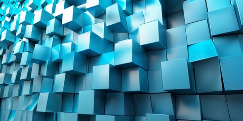 A blue wall of cubes with a blue background - stock background.