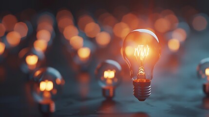 Glowing Lightbulbs on Dark Background - Concept of Ideas and Innovation - obrazy, fototapety, plakaty