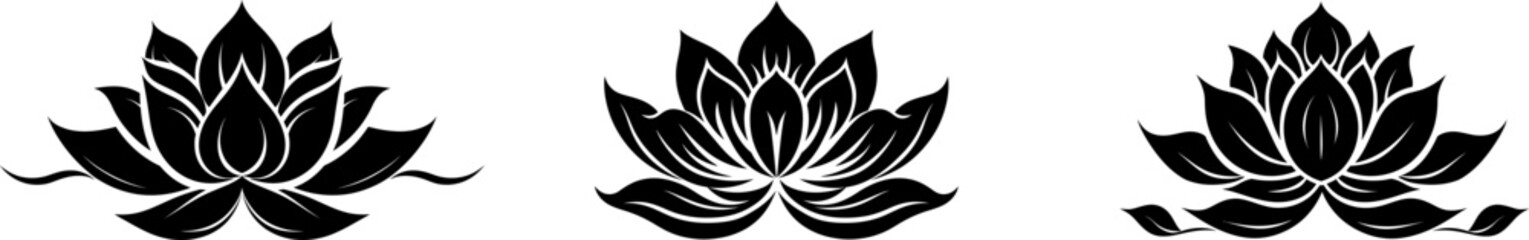 Set lotus flower icons. Simple black lotus silhouette .Vector lotus icons collection. - obrazy, fototapety, plakaty