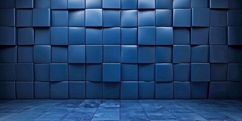 A blue wall made of blocks with a large empty space in the middle - stock background.