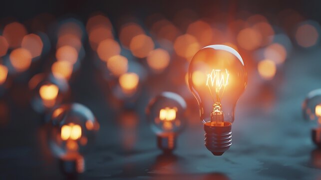 Glowing Lightbulbs on Dark Background - Concept of Ideas and Innovation