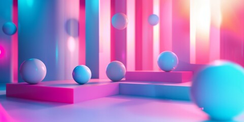 A room with pink and blue walls and pink and blue balls - stock background.