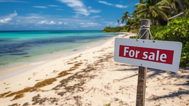 Beachside Opportunity: For Sale Sign with Stunning Tropical Beach View