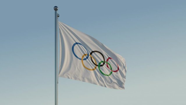 Olympic Flag: Cinematic Loopable Motion with Blue Sky in 4K ProRes 422 HQ