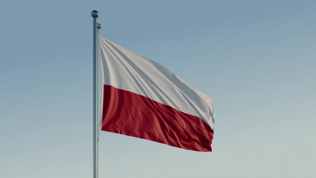 Poland Warsaw Flag loop looping Cinematic Realistic Waving Motion Blue Sky
