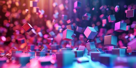 A colorful image of blocks falling from the sky - stock background.