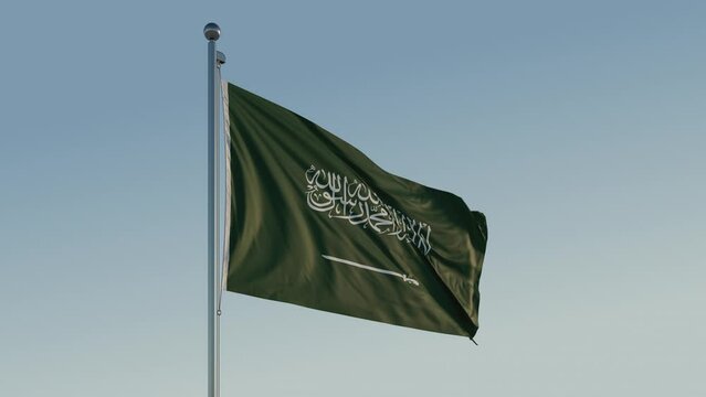 Saudi Arabia Riyadh Flag loop looping Cinematic Realistic Waving Motion Blue Sky