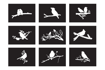 Birds on Tree Branch Bundle, Silhouette, Birds on Branches,  Birds Silhouette, Birds branch outline, Birds on Branch art, Flock of Birds, Birds, Bird on Tree Branch, Branch, Birds Avian, Feathers, Per